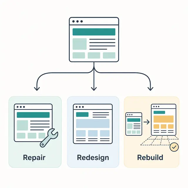 Website repair, redesign and rebuild decision paths